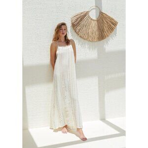 Handloom Canguu Cami Maxi Tunic Dres One Size S-XL White Stripes Coastal Resort